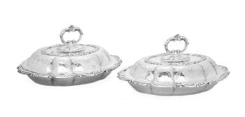 Pair of Victorian Silverplate Entree Dishes by 
																	 John Round & Son Ltd